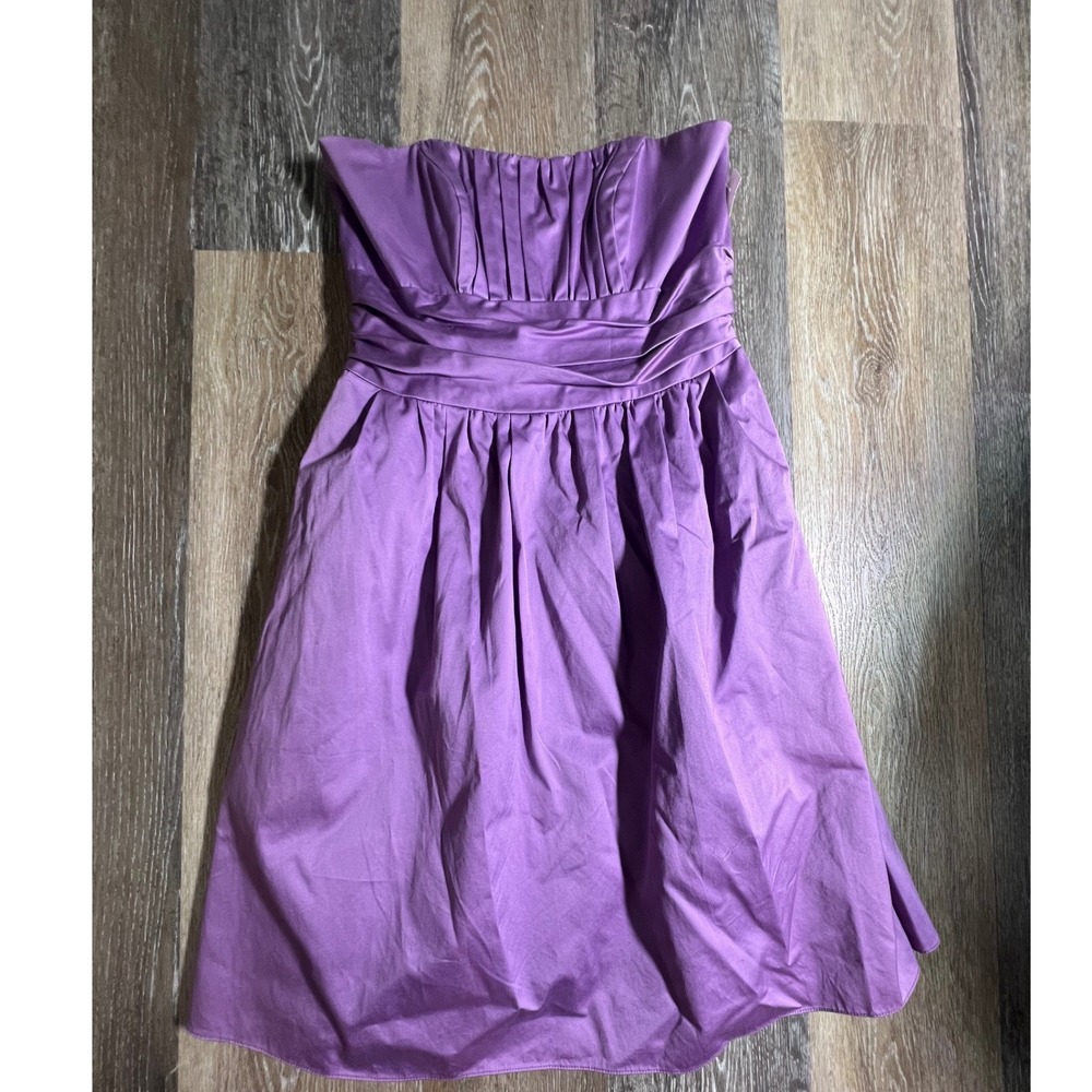 David's Bridal Strapless Cocktail Dress Women 8 Purple Excellent Pleated Pocket
